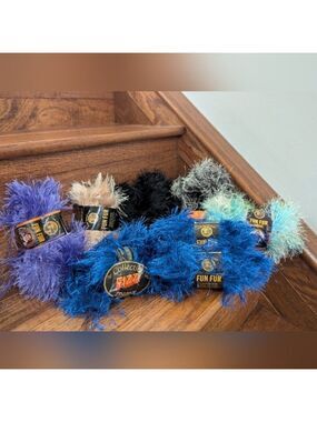 Eyelash Yarn Lot - Purple, Blue, Black, Tan, Multi Color 9 Skiens 465g
